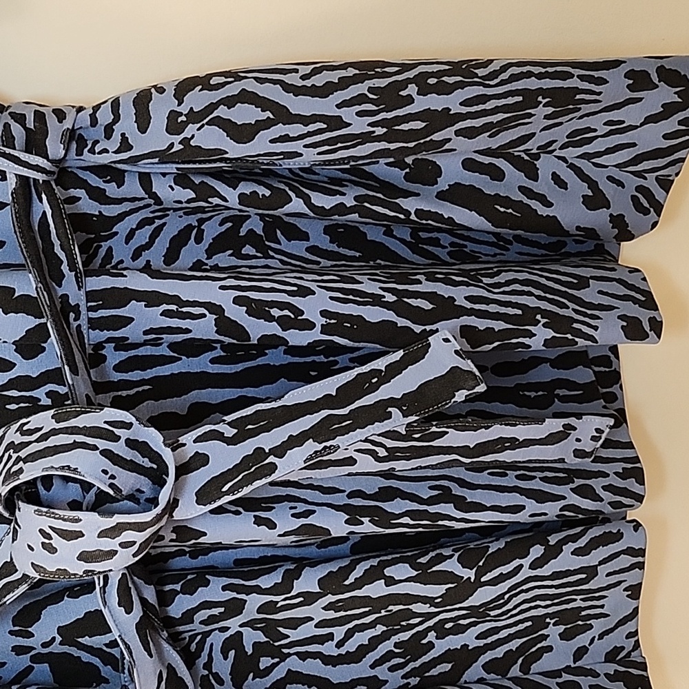 Maje Blue Black Animal Print Short Sleeve Mini Belted Dress Small - Picture 8 of 16